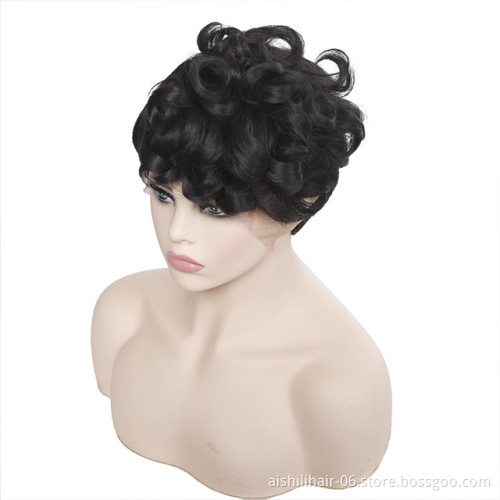 wholesale lace frontal wig short pixie cut black hair wave synthetic hair wigs for women